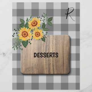 Papier En vichy rustique tournesol recette organisateur d