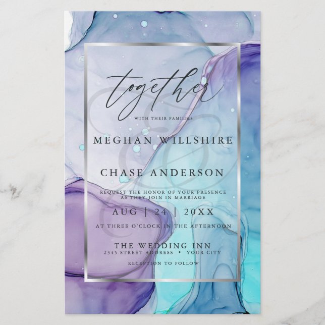 Papier Encre Abstraite Mariage chic Aqua violet abordable (Devant)