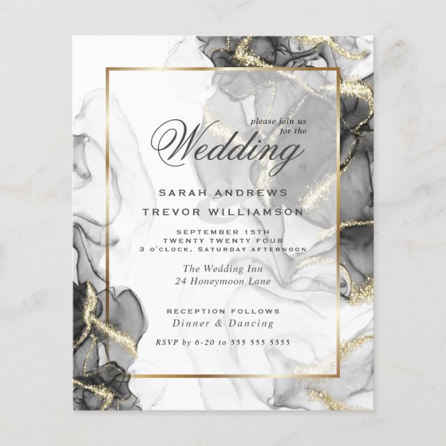 Papier Encre d'alcool d'or noir élégant Mariage budget (Devant)