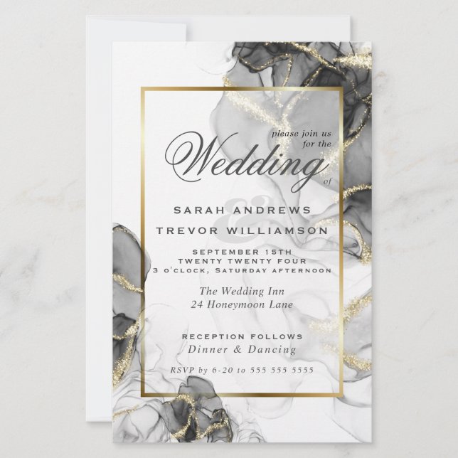 Papier Encre d'alcool d'or noir élégant Mariage budget (Devant)