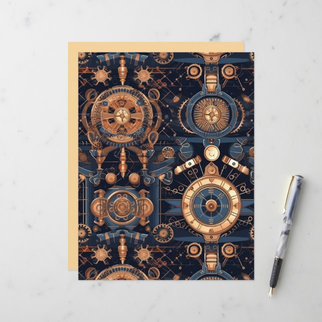 Papier Engrenages Steampunk (Devant/Arrière en situation)