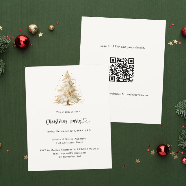 Papier Enneigement de pin blanc QR Christmas Party invita (Créateur téléchargé)