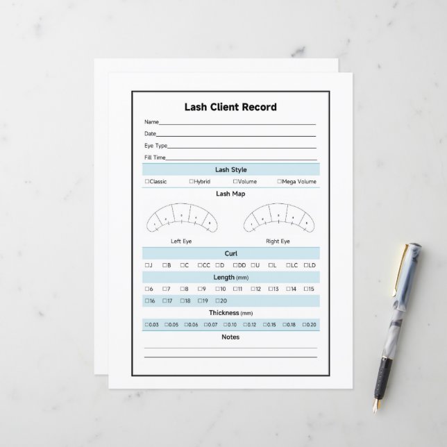 Papier Enregistrement client de l'extension Lash (Devant/Arrière en situation)