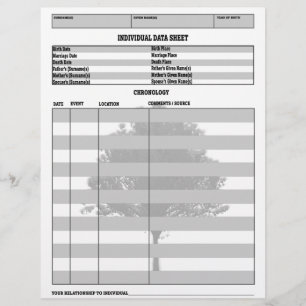Papier Enregistrement généalogique individuel