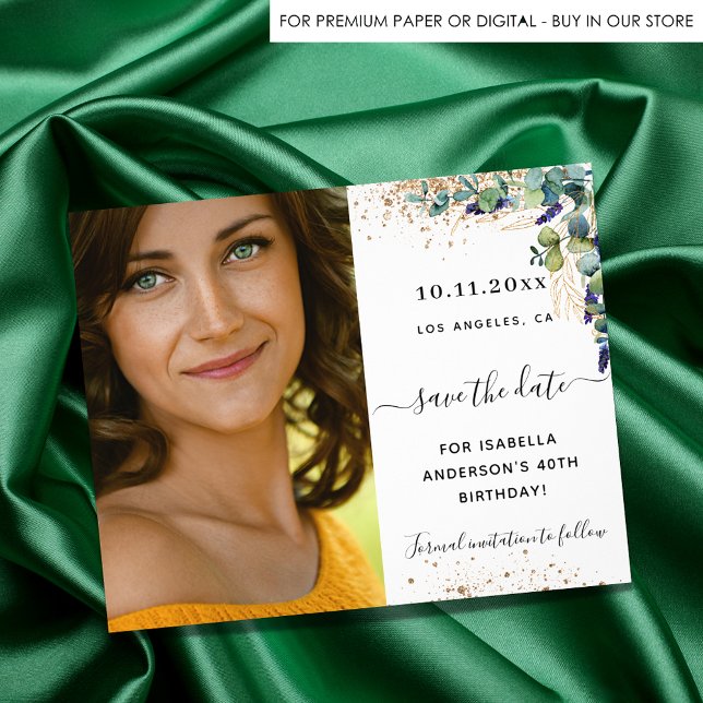 Papier Enregistrer la date anniversaire eucalyptus photo  (Créateur téléchargé)