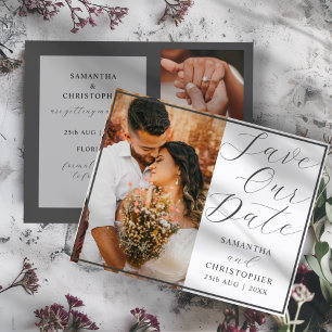 Papier Enregistrez notre date gris et blanc 3 Photo Budge