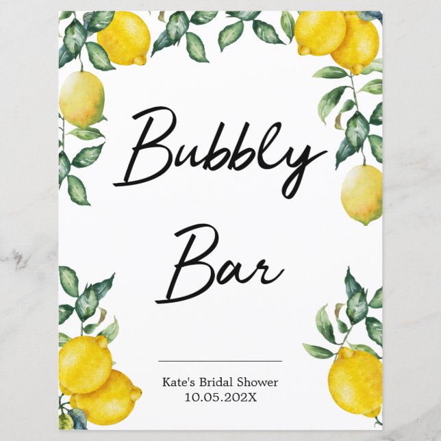 Papier Enseigne citrons personnalisée pour Bar pétillant (Devant)