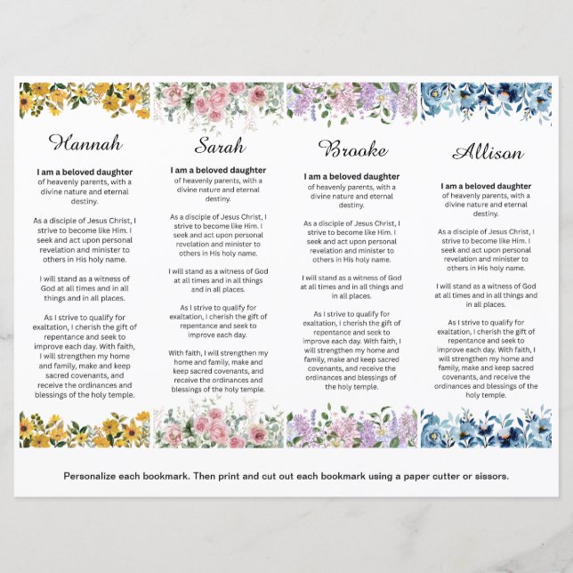 Papier Ensemble de 4 jeunes femmes LDS modifiables Signet (Devant)