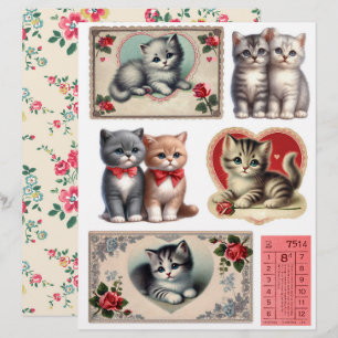 Papier Ensemble d'éphémères de chaton de style vintage & 