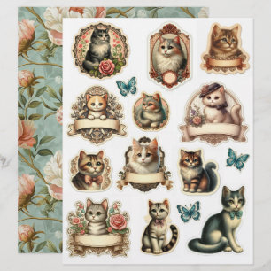 Papier Ensemble d'étiquettes de chaton de style vintage &