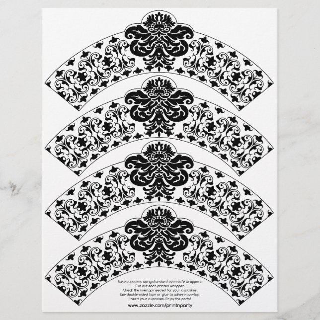 Papier Enveloppe Cupcake Damask noir sur blanc (Devant)
