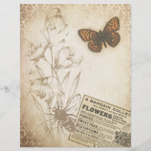 Papier Ephémère vintage papillon floral
