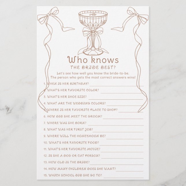 Papier Espresso Martini Qui connaît le mieux la mariée (Devant)