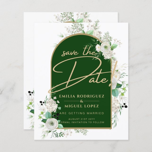 Papier Été Blanc Roses Emerald Green Arch Mariage (Devant / Derrière)