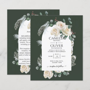 Papier Été Blanc Roses Émeraude Sage Verdure MARIAGE