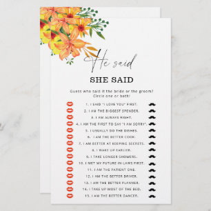 Papier Été Il a dit qu'elle a dit jeu de douche nuptiale