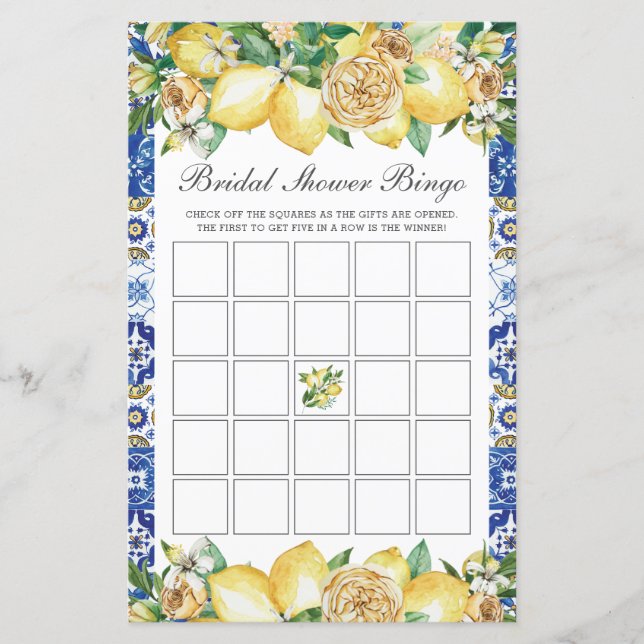 Papier Été Lemon Floral Baby shower Bingo Party Jeu (Devant)