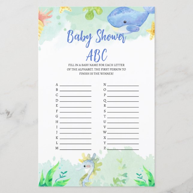 Papier Été sous le Baby shower de mer Jeu ABC (Devant)
