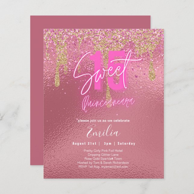 Papier Étincelles Douce16 Jolie fille rose 16e anniversai (Devant / Derrière)