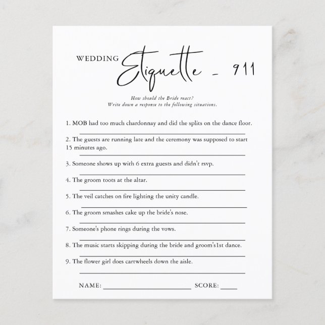 Papier Étiquette 911 | Jeu de Fête des mariées (Devant)