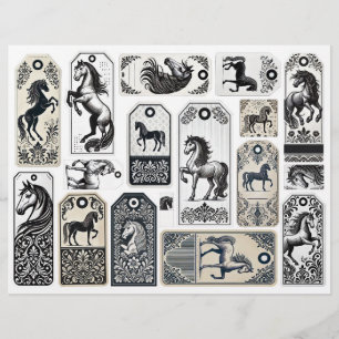 Papier Étiquettes de journal de junk Design Cheval et Dam