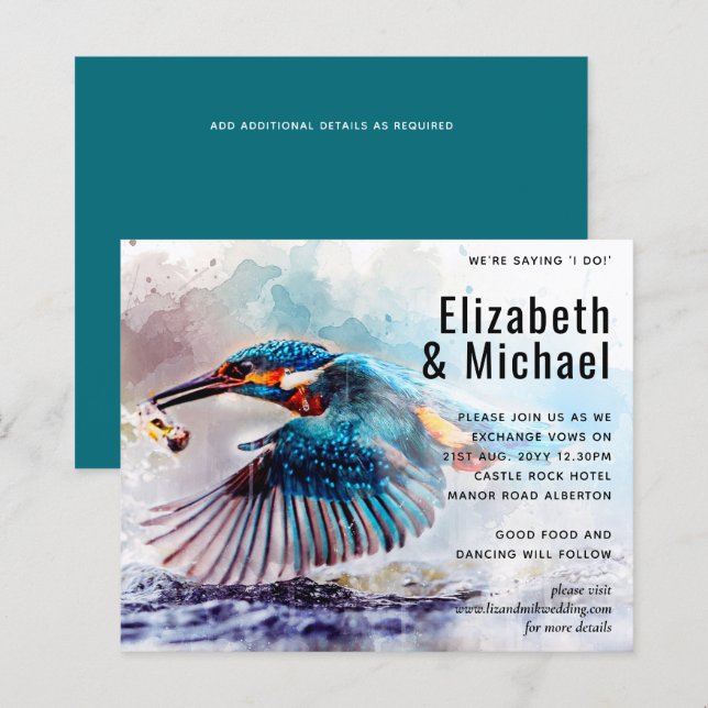 Papier Étonnante Kingfisher Bird Budget Mariage Invitatio (Devant / Derrière)