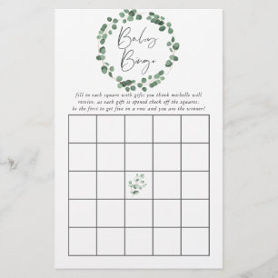 Papier Eucalyptus Baby shower de verdure Bingo