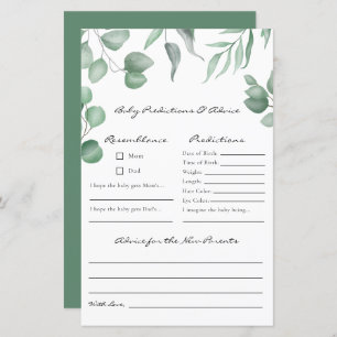 Papier Eucalyptus Baby shower Jeu Prédictions et conseils