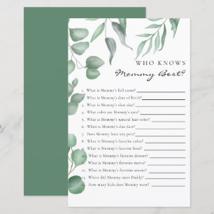 Papier Eucalyptus Baby shower Jeu Qui connaît maman Meill