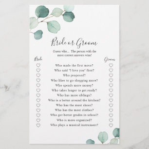 Papier Eucalyptus Bride Groom jeu Fête des mariées rustiq