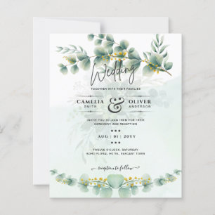 Papier Eucalyptus Faire-part de mariage Vert moderne Or