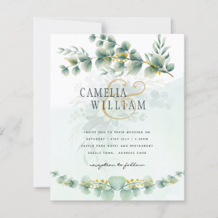 Papier Eucalyptus Faire-part de mariage Vert moderne Or