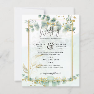 Papier Eucalyptus Faire-part de mariage Vert moderne Or