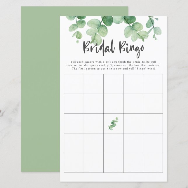 Papier Eucalyptus Fête des mariées Jeu Bingo Vert Chic (Devant / Derrière)