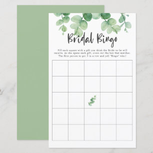 Papier Eucalyptus Fête des mariées Jeu Bingo Vert Chic