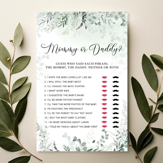 Papier Eucalyptus Mommy ou papa Baby shower Jeu (Créateur téléchargé)