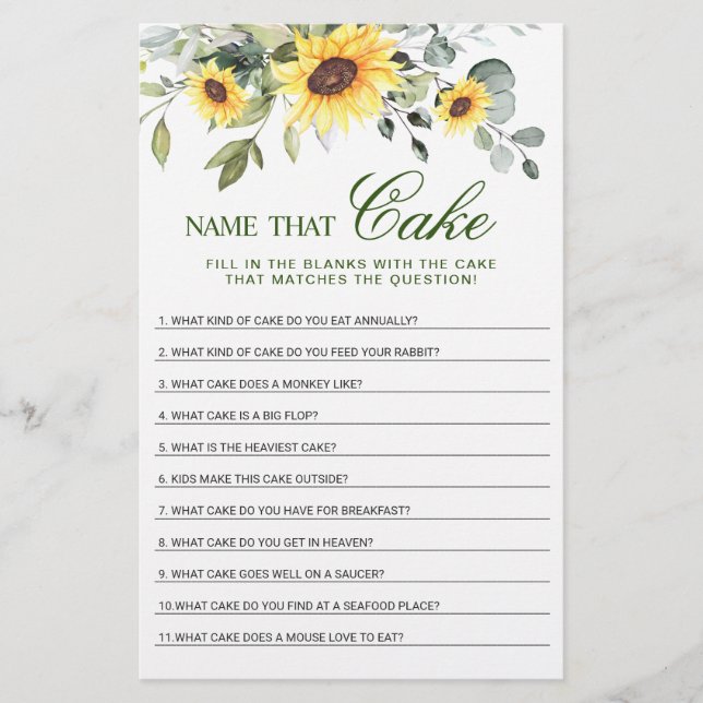 Papier Eucalyptus Nom Qui Cake Fête des mariées Jeu (Devant)