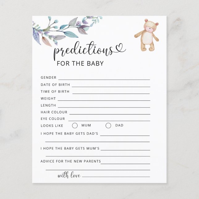 Papier Eucalyptus ours prédictions pour bébé (Devant)