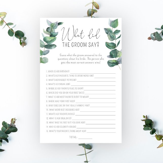 Papier Eucalyptus - Qu'est-ce que le marié a dit le jeu d (Créateur téléchargé)