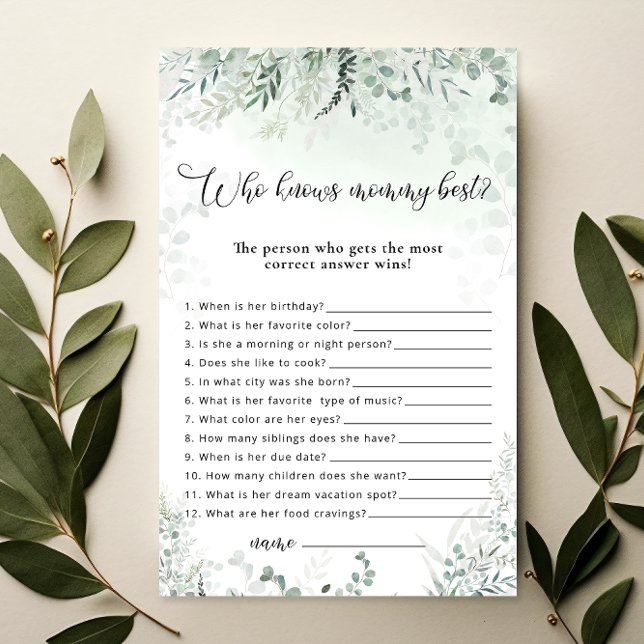 Papier Eucalyptus Qui Connaît Maman Meilleur Baby shower  (Créateur téléchargé)