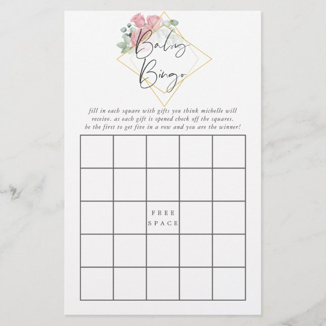 Papier Eucalyptus Rose Baby shower géométrique Bingo bébé (Devant)