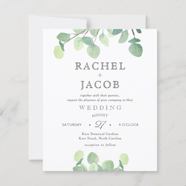 Papier Eucalyptus simple Aquarelle Mariage Invi (Devant)