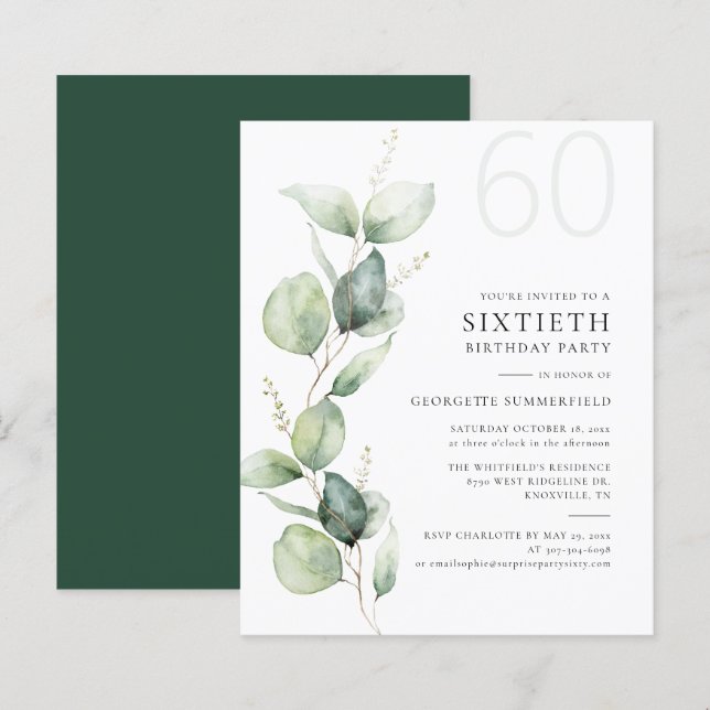 Papier Eucalyptus verdure 60e anniversaire fête Invitatio (Devant / Derrière)