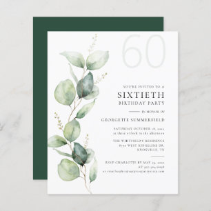 Papier Eucalyptus verdure 60e anniversaire fête Invitatio