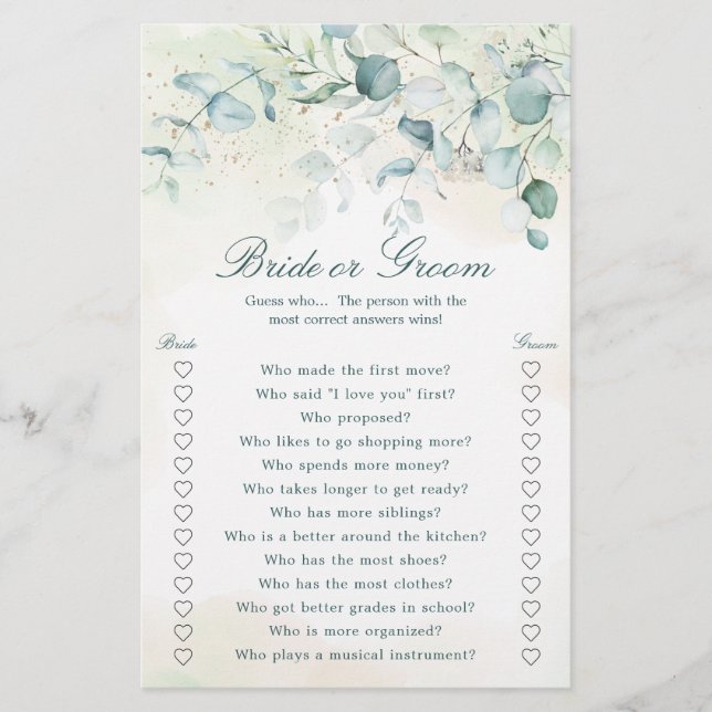 Papier Eucalyptus verdure Fête des mariées aquarelle Jeu (Devant)