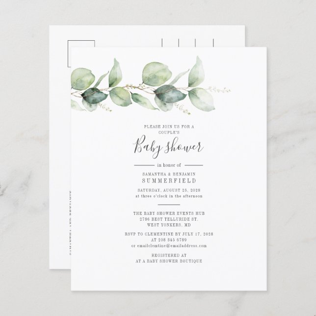 Papier Eucalyptus Vert Budget Couples Baby shower (Devant / Derrière)