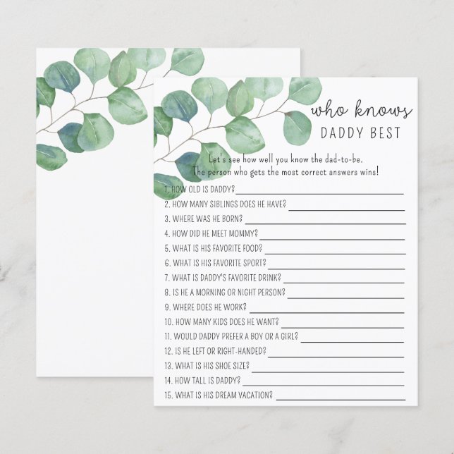 Papier Eucalyptus vert - Qui connaît le mieux DADDY (Devant / Derrière)
