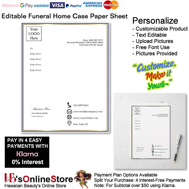 Papier Executive Navy Gold Funeral Home Case Paper Sheet (Executive Navy Gold Funeral Home Case Paper Sheet.)