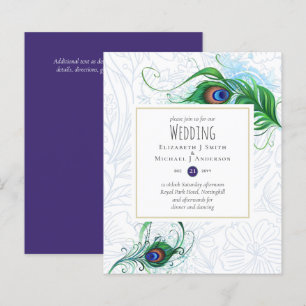Papier Exotic PEACOCK Feather Mariage Inviter BUDGET