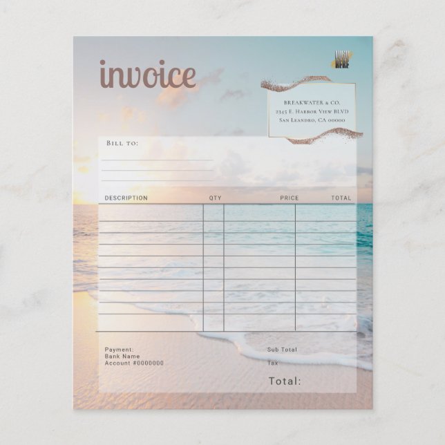 Papier Facture d'entreprise de plage moderne (Devant)